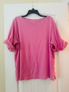 Karen Scott Women’s Pink Boatneck cuffed Short-Sleeve Top